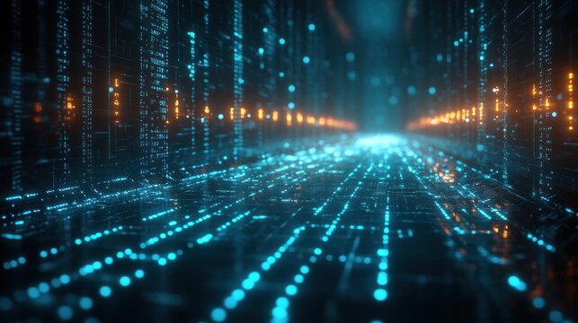 Futuristic Digital Matrix Teal Math Equations Cyberpunk Aesthetic High-Tech Atmosphere