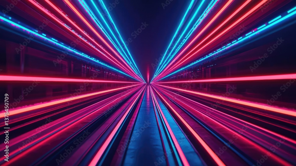 Poster motion blur city with futuristic panorama and cyberspace landscape concept. vibrant neon lights crea
