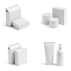 Modern Packaging Array: Showcasing a collection of clean, pristine, and versatile packaging designs. A visual guide to diverse packaging, perfect for mockup, marketing, and branding visuals.