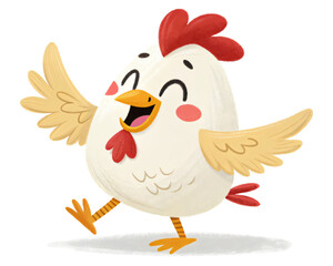 Cartoon chicken and hen with a fun and cute farm character illustration on a transparent background.