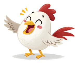 Cartoon chicken and hen with a fun and cute farm character illustration on a transparent background.