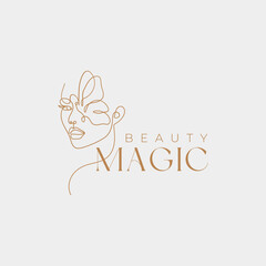 Gold Minimalist Illustrated One Line Woman With Flower Beauty Salon Logo