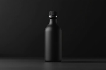 Matte Black Beer Bottle Mockup 3D Rendering on Dark Background