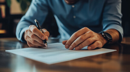 Business Professional Writing Notes on a Document at a Desk