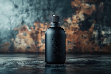 Matte Black Beer Bottle on Dark Background Mockup 3D Rendering