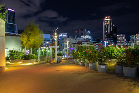 Seoul, South Korea 10-30-2024 Skygarden Seoullo 7017, is an elevated linear park in Seoul built atop a former highway overpass near the central train station and is about 1 kilometre in length.