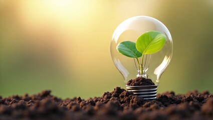 Eco-friendly light bulb growth concept with green plant energy