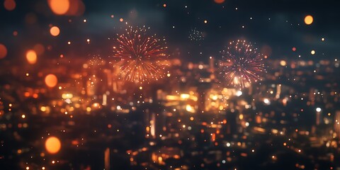 Obraz premium Firework-Filled Night Sky Birthday Background for Festive Celebrations, Party Decor, or Invitations