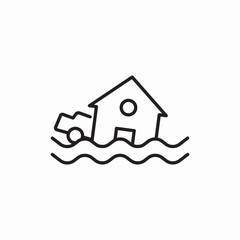 Flooded house disaster warning icon vector sign