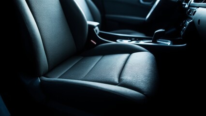 High-quality image showcasing a car’s front seat and center console. Perfect for automotive advertisements, interior design showcases, articles about car features and comfort