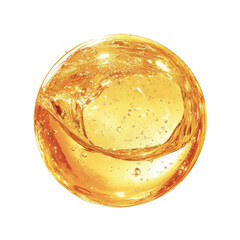 Drop of yellow liquid, isolated, no background.