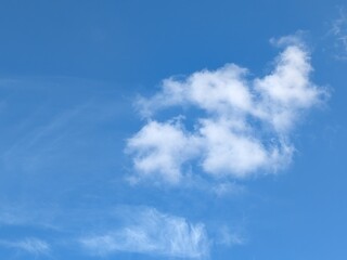 Blue Skies with wispy chemtrail aeroplane lines and fluffy white clouds