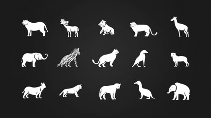 Fototapeta premium African wildlife icons; safari animals; dark background; zoology; educational resource
