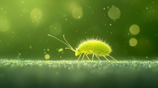 Green Springtail Insect Macro Photography, Close up of a vibrant green springtail insect.
