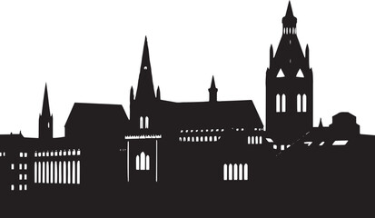 Fototapeta premium City landscape. Different buildings on street, outline cityscape hand sketch, flat houses. Hand drawn vector illustration