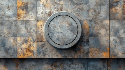 Circular Concrete Platform on Rustic Metal Tile Background