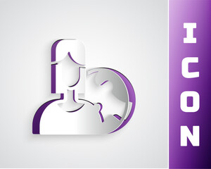 Paper cut Women from different countries and religions icon isolated on grey background. Fight for freedom, independence, equality. Paper art style. Vector