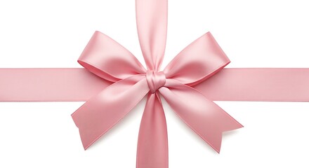 Pink Satin Bow and Ribbon Centered on White Background Festive Design
