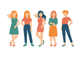 Obraz premium シンプルなデフォルメ女性集団のイラストセット