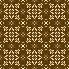 Geometric pixel art Native American pattern. Abstract pixel art geometric pattern design for fabric, tile, clothing, embroidery and background. Vector pixel art seamless native American design. 