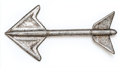 Weathered Metal Arrow on White Background