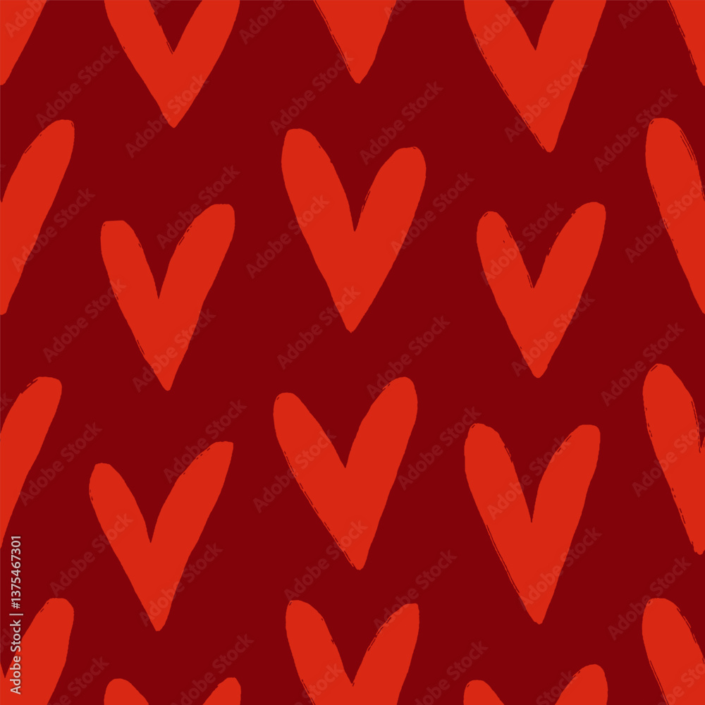 Poster seamless heart pattern, endless print. romantic uneven drawn valentines, repeating background design