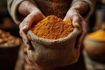 Gardener Preparing Dahlia Tubers with Cinnamon for Winter Storage and Mold Prevention