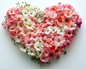 Obraz premium Heart Shaped Pink and White Floral Arrangement on Clean Background for Valentines Day and Mother's Day