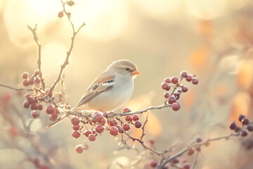 Fototapeta premium bird on a branch of berries