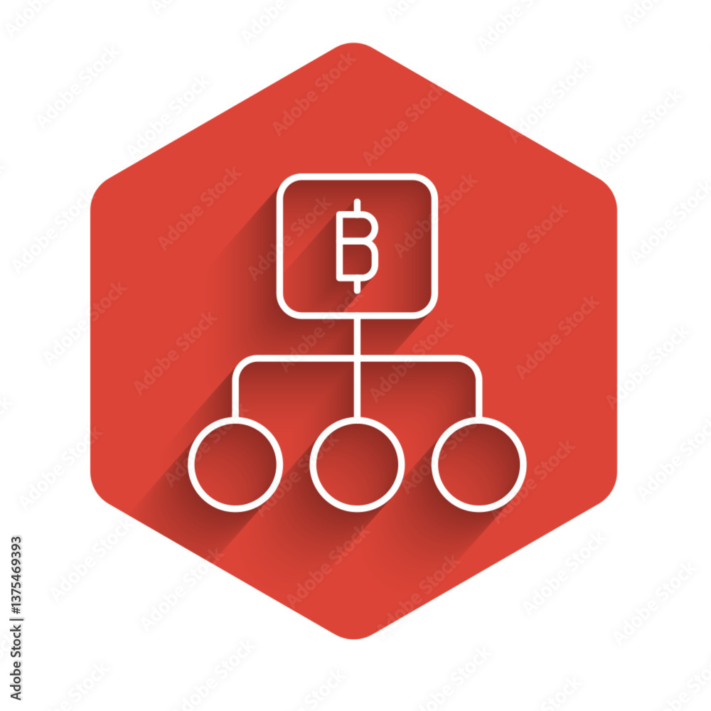 Poster white line blockchain technology bitcoin icon isolated with long shadow. abstract geometric block ch