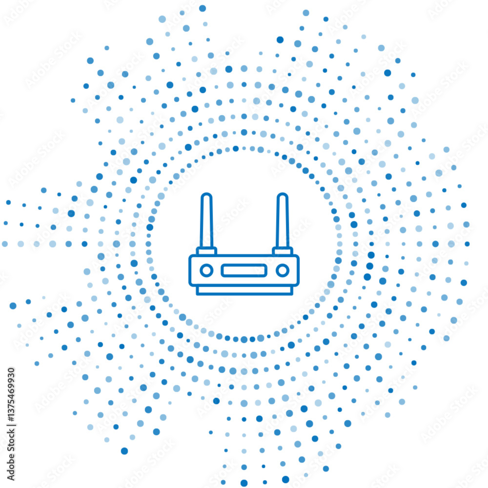 Poster blue line router and wi-fi signal icon isolated on white background. wireless ethernet modem router.