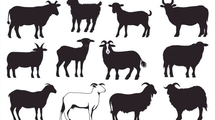 Fototapeta premium Silhouettes of various farm animals
