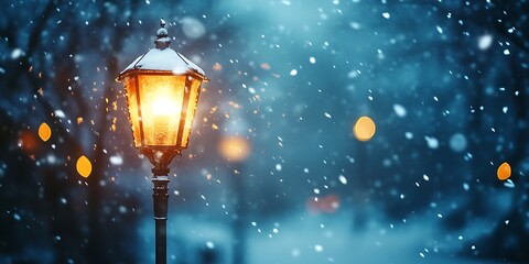 Obraz premium Blurred Soft-Focus Snowfall Under the Glow of Streetlights