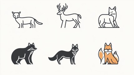 Fototapeta premium Simple line art animal silhouettes