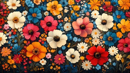 vibrant floral pattern repeating wildflowers folk art design colorful meadow print botanical fabric garden