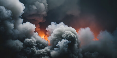 Massive smoke billows from a raging inferno Dark dramatic fire and smoke scene