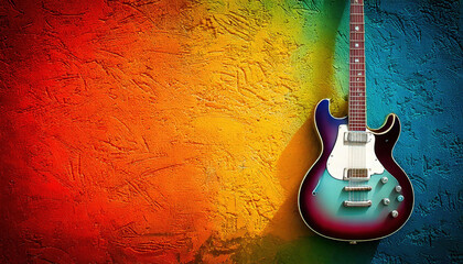 Stylish electric guitar over vibrant grunge textured wall