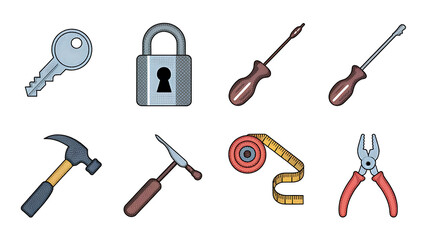 Fototapeta premium Hand tools illustrated vector construction equipment isolated flat design