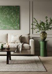 Serene Living Room with Green Accents