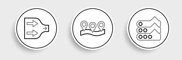 Obraz premium Set line Graph, chart, diagram, Arrow and Location icon. Vector