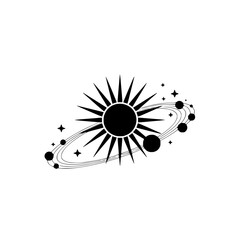 Minimalist Celestial Solar System Illustration - Black & White Design