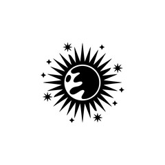 Mystical Celestial Icon: Moon & Stars, Minimalist Black & White Design