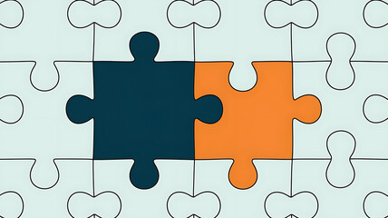 Two-toned puzzle pieces seamless pattern teamwork concept