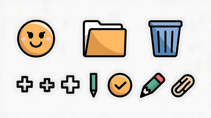 Office icons, various shapes and colors.
