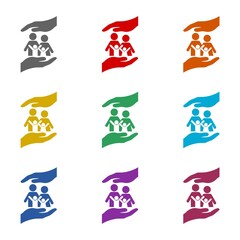 People Care. Protect family icon isolated on white background. Set icons colorful