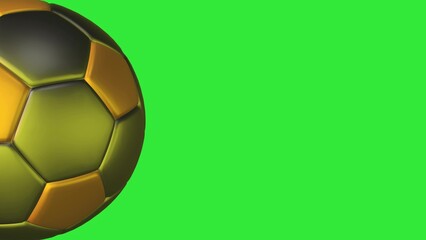 Gold and black soccer ball rotating on green screen background