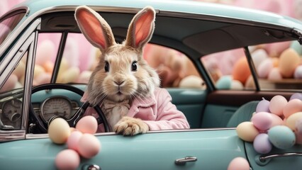 A large rabbit character in a costume,