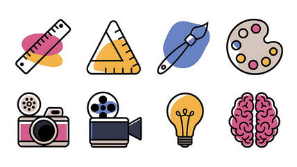 Creative tools and ideas colorful icons vector illustration