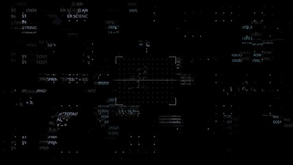 System scanning computer code with futuristic interface displaying programming terms