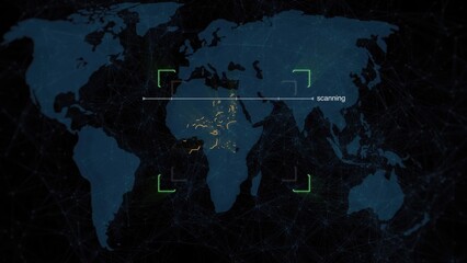 Global Surveillance System scanning Africa on a World Map
